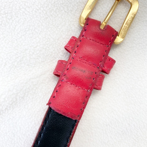 Red Leather Belt With Gold Buckle Size Medium - Picture 9 of 9